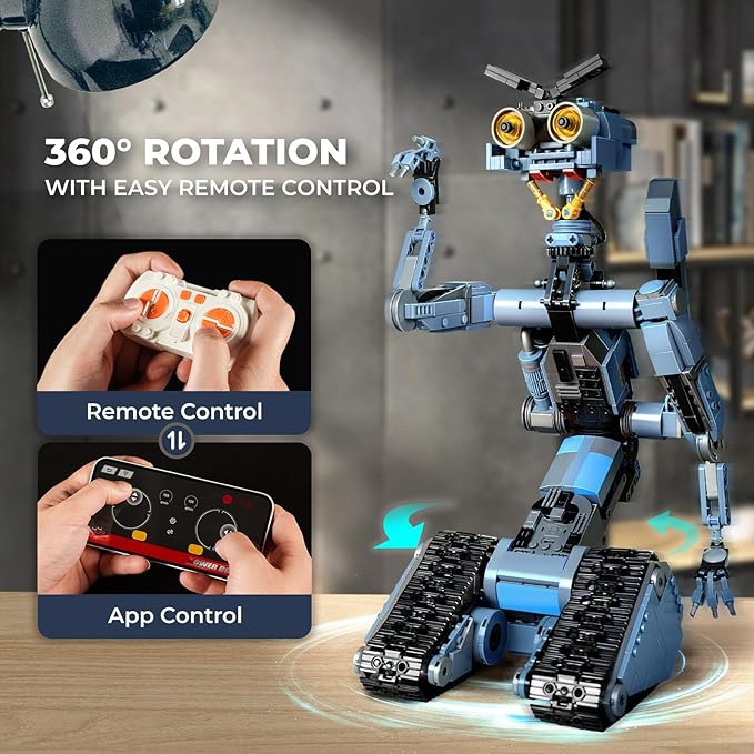 iATOM 1176 Pieces Johnny 5 Robot Building Set with Remote Control - Rechargeable, Tech Movie Robotic Figure Model Kit for Adults, Gift for Halloween & Chirstmas