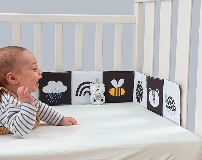 Taf Toys Newborn Soft Activity Book Black & White High Contrast Baby Book Infant Sensory Toys Tummy Time Soft Cloth Books for Babies Textured Fabric Crinkling Shapes Patterns 0-12 Months Newborn Toys