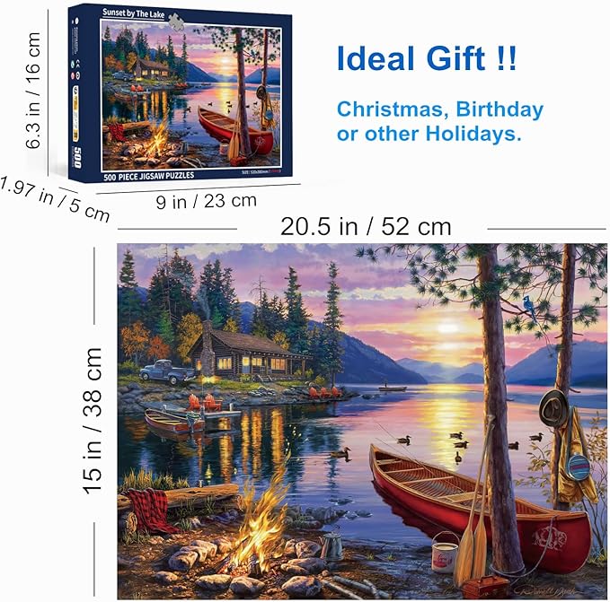 500 Piece Puzzles for Adults Sunset by The Lake 20.5 x 15 Inch 500 Piece Jigsaw Puzzles for Kids Adults Puzzles 500 Pieces for Adults Holiday Educational Challenge Toy