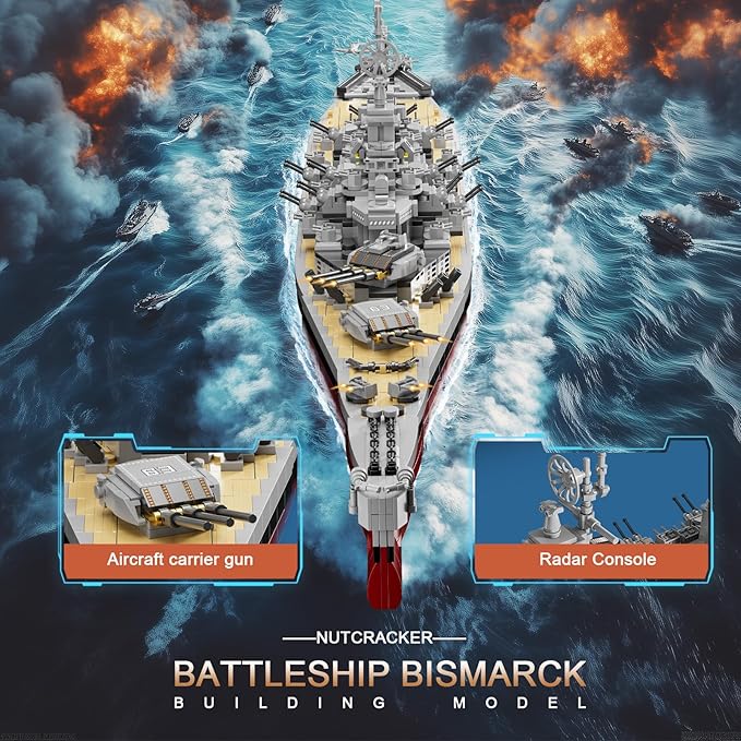 NUTCRACKER Battleship Bismarck Building Set for Adult, Large MOC Military World Missouri Battle Ship Model, Display Battleship Toy Building Set, Christmas Birthday Gift for Men Teens Boy (2228 Pieces)