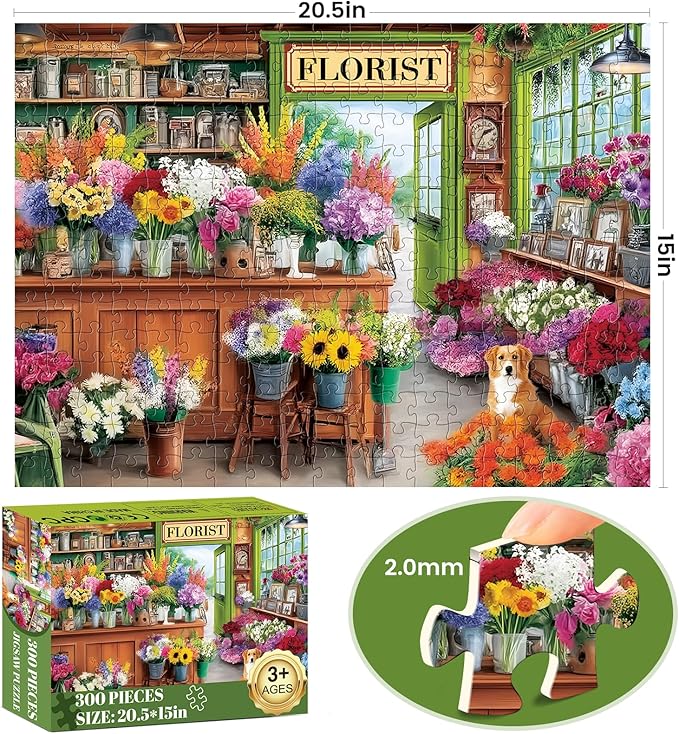 300 Piece Puzzles for Adult,All Seasons Flower Shop 300 Piece Jigsaw Puzzle,Colorful Botanical Puzzle for Kids Teen Adults,Interlock Perfectly Letter on Back,Puzzle for Family Game Nights,20.5 x 15 in