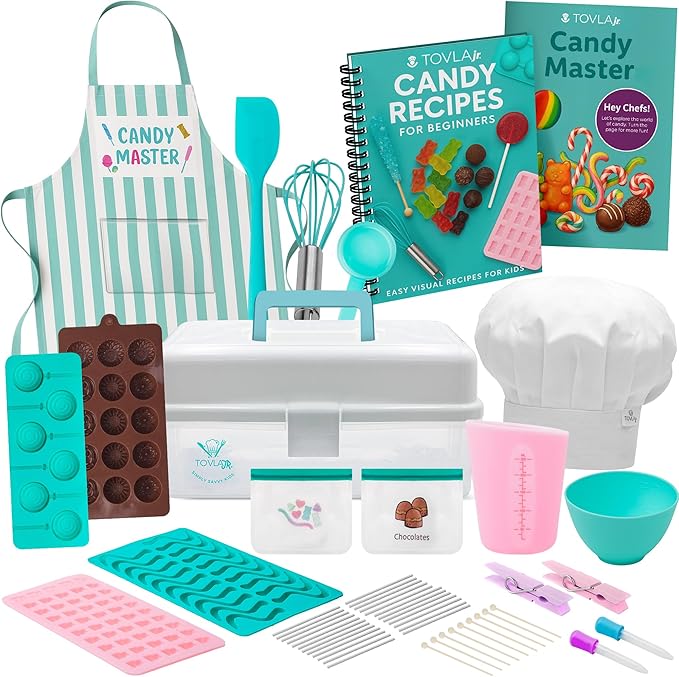 Tovla Jr. Kids Ultimate Candy Making Set – Real Tools, Recipe Cards & Carrying Case – Make Gummies, Lollipops, Chocolates, and More – Ages 6-12