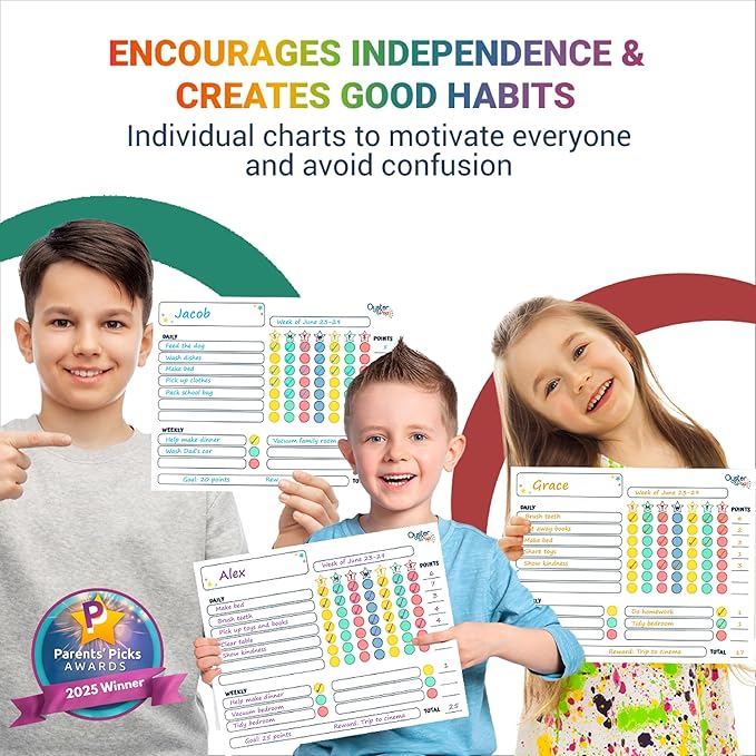 Magnetic Chore Charts for Multiple Kids & Adults - 3Pcs Chore Boards with 5 Fine Tip Dry Erase Markers - Behavior Charts - Responsibility & Reward Charts for Family Organization on Your Refrigerator