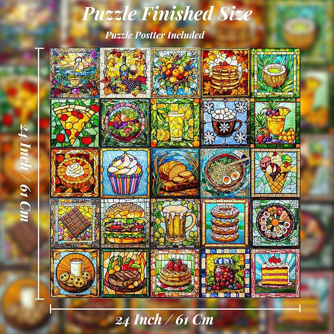 Bgraamiens-Glassy Delicacy-Stained Glass Food Collage Puzzle 1000 Pieces Extremely Beautiful Jigsaw for Adults - Difficult Funny Puzzle for Adults