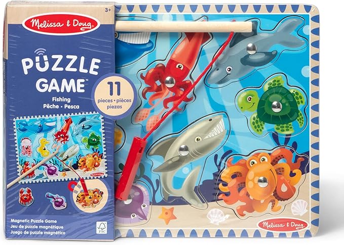 Melissa & Doug Magnetic Wooden Fishing Game and Puzzle With Wooden Ocean Animal Magnets