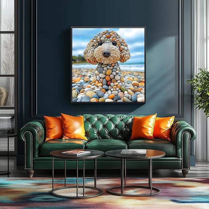 500 Piece Jigsaw Puzzles for Adults - Beach Stone Dog Animal Art Puzzle for Adults Challenging Fun Family Includes Poster & Dust-Free Pieces for Puzzle Lovers Premium （23"x15"）