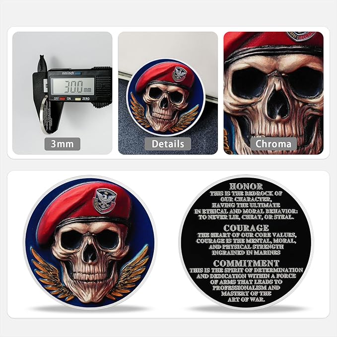 AtSKnSK Memento Mori Coin Momento Mori Coin Skull Coin Stoic Gifts Memento Mori Calendar Living Memento Mori Amor Fati Coin (Red Hat Navy Skull)