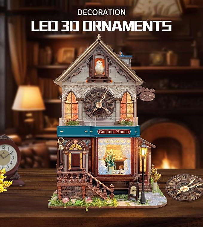 Roroom DIY Miniature Doll House with Furniture Dollhouse Kit for Adults and Teens,Booknook Tiny House Bookshelf Decor Mini 3D Wooden Puzzle, Gifts for Family, Friends (SQ61-cuckoo House)