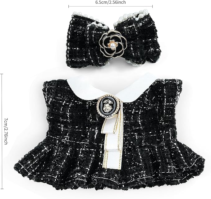 17cm Doll Clothes Set-Adorable Outfits for Dolls-Stylish Accessaries Clothes Dress-Up-Replaceable Clothing Collections, Includes Hat, Top, Skirt(Black-Style D)