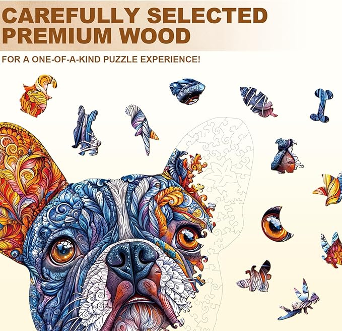 Wooden Puzzles for Adults,Bulldog Shaped Unique Wooden Jigsaw Puzzles, Creative Ghristmas Gift for Teenagers and Adults.(11.4X 11.1 in 180pcs)