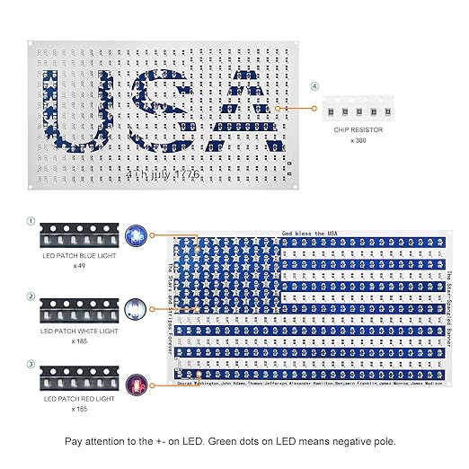 5in1 DIY Soldering Practice Kit Large USA Flag, SOP8 Chip Practice Board, CD4017 Green, 0603 Red & 0606 Blue SMD/SMT Kits for Beginners & Soldering Skill Mastery Let You Master Welding Skills