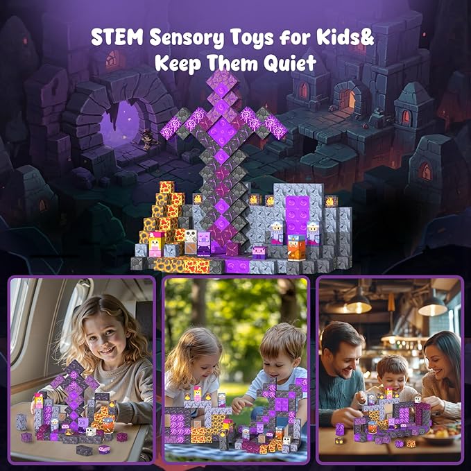 Magnetic Blocks—120PCS Magnet Toys for Kids, Magnetic Building Blocks Cubes, Montessori Sensory Stacking Magnets School STEM Toys Birthday Gifts for Boys&Girls Age 3+ Years Old (Volcanic)
