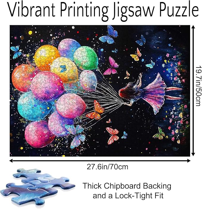 Tucocoo Little Girl Colorful Balloon Jigsaw Puzzle 1000 Piece, Butterfly Banksy Art Puzzles for Adults DIY Crafts Puzzle for Home Decor Gifts, 1000 Pieces Puzzles Family Challenging for Game Nights