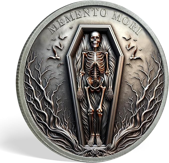 AtSKnSK Memento Mori Coin Momento Mori Coin Skull Coin Stoic Gifts Memento Mori Calendar Living Memento Mori Amor Fati Coin (Memento Mori Coin - 2)