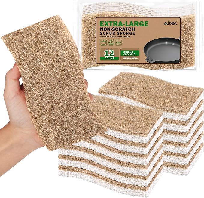 AIDEA XL Sponges Kitchen, 12Count, Non-Scratch for Dish Sponges, Large Natural Sponge for Non Stick Cookware, Cellulose Cleaning Sponge for Dishes, Bathroom, Household