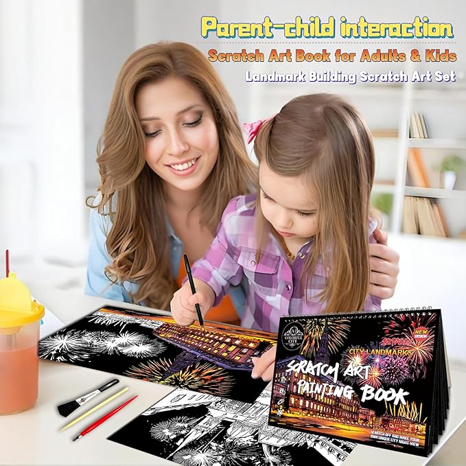 Scratch Art Book for Adults-Landmark Building Scratch Art|Scratch Painting Paper Craft Kit|Creative Foil Engraving Art Set|Scratch City Series Books for Travel Lovers,Craft Lovers(New City 1)