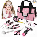 WORKPRO 9-Piece Kids Real Hand Tool Set, Pink Junior Tool Kit with Storage Bag for Boys, Girls, Children DIY Building and Woodworking, Age 8+