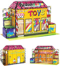 PicassoTiles 60pc Magnetic Building Block Magnet Tile Toy Shop Theme Pretend Play Construction Kit Reconfigurable Printed Structure Double-Sided Printing Education STEM Learning Playset Ages 3+ PTQ50