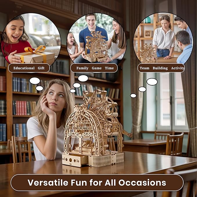 3D Wooden Puzzles for Adults: 3D Puzzle Light-Up Ferris Wheel with Music Box - 222psc Wooden Puzzles Model Building Kits Fun Gifts for Adult with Storage Box - Hobbies for Men Women