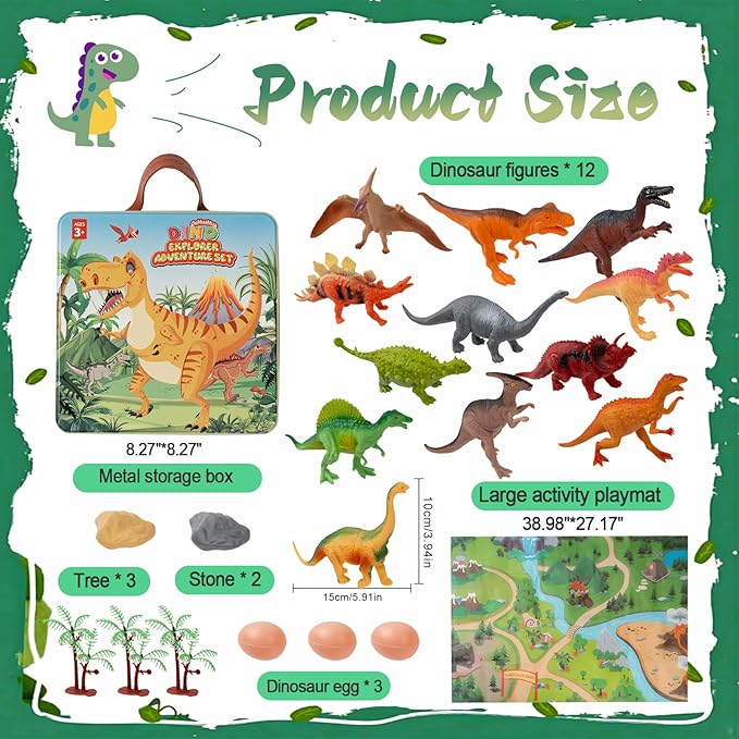 OuMuaMua Dinosaur Toys for Kids 3-5, Plastic Dinosaur Figures Set with Activity Play Mat Dinosaurs Eggs Storage Box for Boys Girls Party Favors Supplies, 5-7 Inch