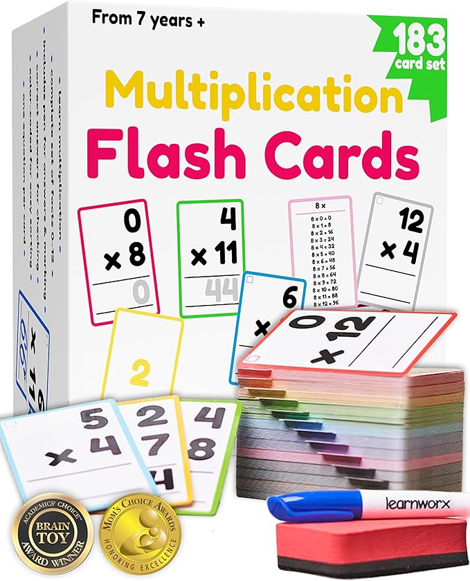 Multiplication Flash Cards 3rd Grade | 183 Math Flash Cards & Times Table Chart, Tablas De Multiplicar para Niños, Times Table Flash Cards & Games, Math Facts Flash Cards | All Facts 0-12