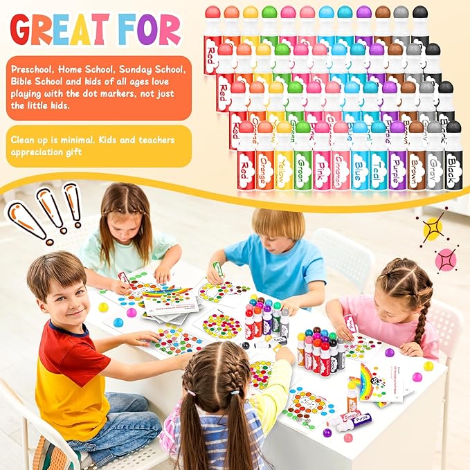 Soucolor 96-Pack Washable Dot Markers for Kids & Toddlers | 8 Vibrant Colors | Non-Toxic Bingo Daubers | Preschool Arts & Crafts, Classroom Supplies | Paint Dabbers for Endless Creative Fun