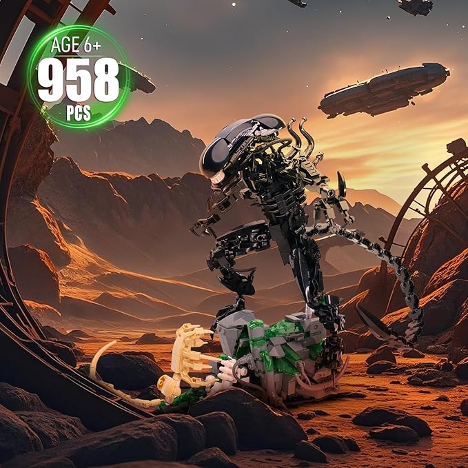 Xenomorph Building Set, MOC Alien Action Figure Kit Compatible with Lego, Horror Sci - Fi Collectible Model Figure & Detailed Base for Adults Kids Birthday for Movie Fans Aged 8+ 958PCS