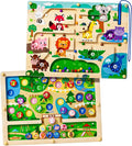 2 in 1 Magnetic Color and Number Maze Magnet Alphabet Counting Double Sided Board Wood Puzzle Fine Motor Skills Montessori Preschool Toys Gifts for Boys and Girls 3-5 Age (Zoo, One Size)