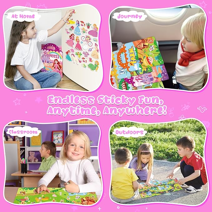 Sticker Books for Toddlers 2-4 Years, 5 Sets Reusable Sticker Books for Toddlers 1-3, Jelly Toddler Stickers Travel Toys for Ages 2+ Kids Boys Girls Halloween Birthday Christmas