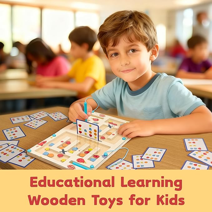 Busy Board,Kids Montessori Magnetic Wooden Toys: 3 4 5 6 7 Year Old Birthday Gifts for Boys Girls Preschool Educational Learning Activities Toy Sensory Autistic Puzzle Battle Game for Toddlers
