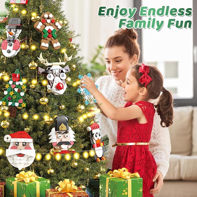 Christmas Ornaments Building Set 2025 Advent Calendar - 12 DIY Xmas Tree Hanging Decorations with Santa, Snowman More, Christmas Stocking Stuffer Building Toys Gift for Girls Boys Ages 6+