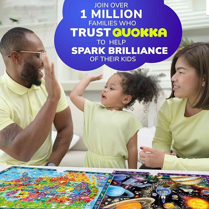 QUOKKA Puzzles for Kids Ages 4-6 - 3 Set 100 Piece Puzzles for Toddlers 3-5 - Learning Map of The United States World Space Puzzle - Educational Games for Kids 6-8 - Toys for 3 Year Old Boys and Girls