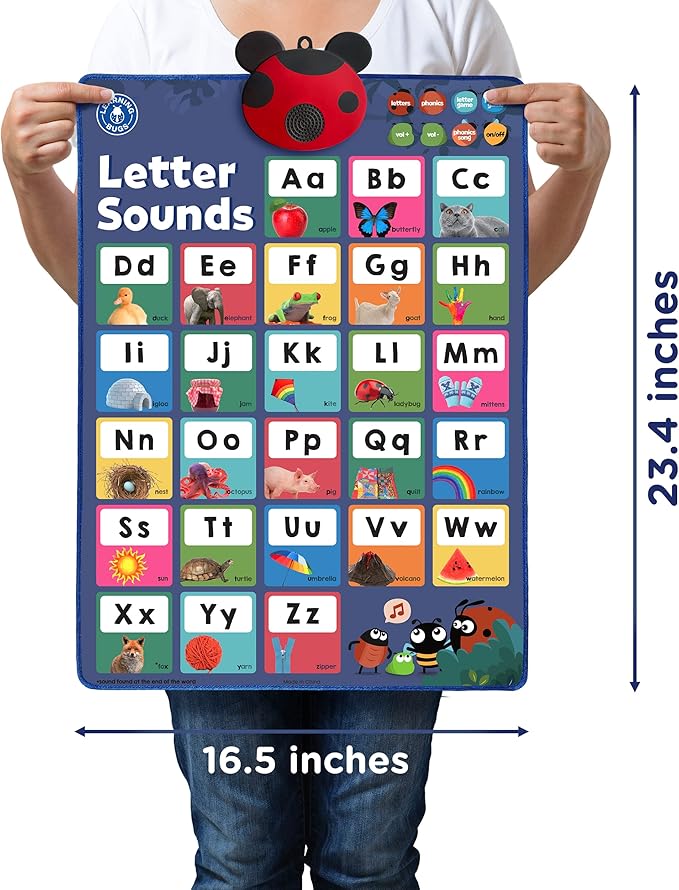 LEARNING BUGS Press to Learn Phonics, Interactive Letters and Sounds Talking Poster, Preschool & Kindergarten Learn to Read, Ages 3+