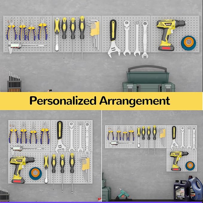Peg Board,4 Pack Metal Pegboard Panels,PegBoard Wall Organizer,16"x12" Steel PegBoard for Walls,Tools,Garage,Office,Kitchen
