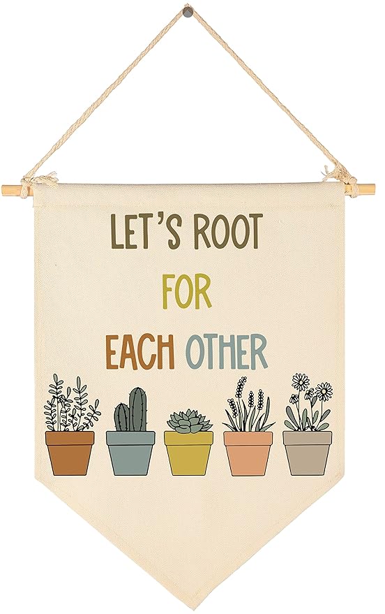 Classroom Canvas Banner Decor-Positive Affirmations Green Wall Flag Decor-Greenery Plant Classroom-Let's Root for Each Other-Nature Education Wall Art Hanging Pennant