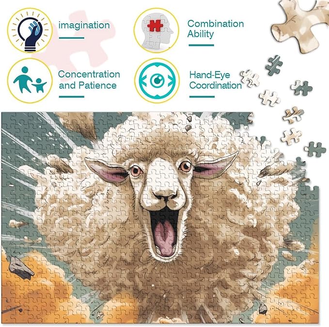 Sheep for Adults Fun 1000 Pieces 3D Animal Thickened Wooden Jigsaw Puzzle Toy Intellectual Game Stress Relief Toy Education Game Home Decoration Challenge Educational 1000pcs (75x50cm)