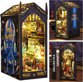 ISSEVE DIY Book Nook Miniature Kits for Adults, 3D Wooden Puzzle Dollhouse Miniature House Kit for Booknook Shelf Insert Decor, Creative Assembled Bookends Bookshelf with Sensor Light (Magic Market)
