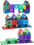 Playmags Magnetic Tiles Train Car Set for Kids - 55pcs Magnet Building Blocks Accessory Set with 4 Cars - Durable Creative STEM Learning Toys for Boys, Girls & Toddlers