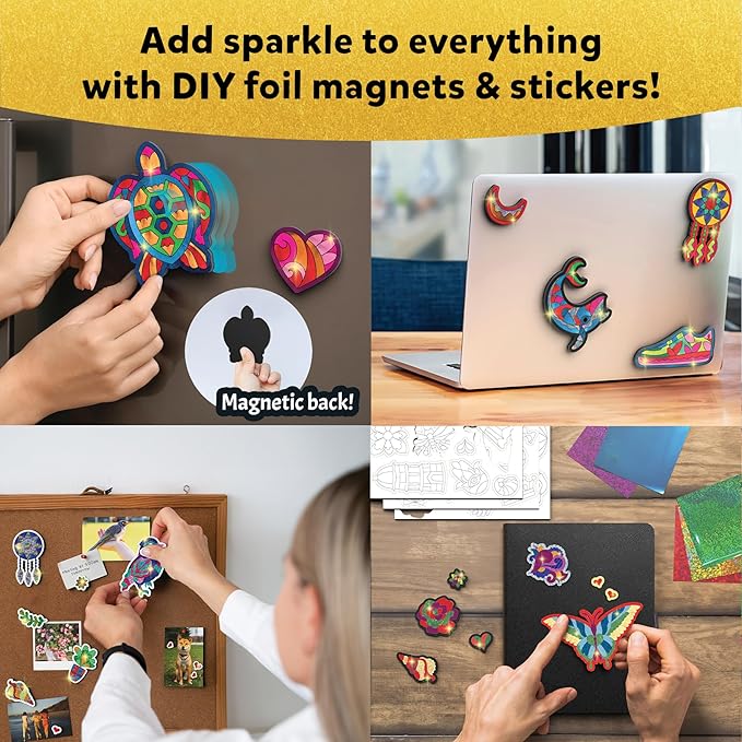 Skillmatics Foil Fun - Pretty Patterns, 18 DIY Magnets Mess-Free Art, Colorful Creative Party Activity, Craft Kits, 60+ Foam Stickers, Christmas Gifts for Kids, Teens, Adults, Families