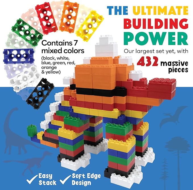 BiggoBlocks Large Building Blocks for Kids Ages 3-8 – 432 Piece Mega Set – Indoor & Outdoor STEM Toy for Boys & Girls