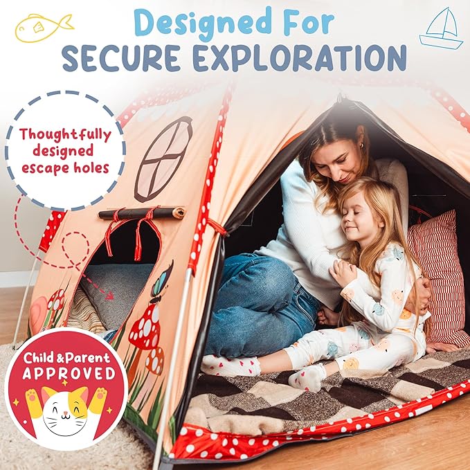 Blackout Sensory Tent for Kids with Autism - 51"x 51"x 40" Calming Corner, Easy to Assemble & Durable with Clear Phone Pocket and Mesh Storage – Ideal for SPD, ADHD & Autistic Children Mushroom Tent