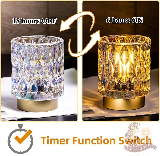 Battery Operated Table Lamps Timer, Mini Crystal Lamp for Area No Plug, Cordless Lamp with LED Bulb for Power Outage, Decorative Lamps for Tabletop/Corner/Entryway/Stairway/Bathroom/Fireplace (PEARL)