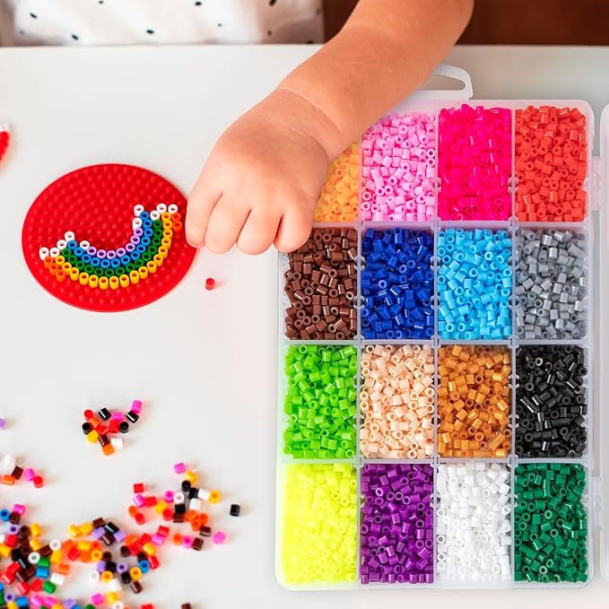 Darice Fuse Beads Kit - 10,000 pcs, 5mm Iron Bead 16 Colors with Storage Case, Non-Toxic Art and Craft Melty Beads for Kids in 16 Colors for DIY Projects & Perler Art, Ages 6+