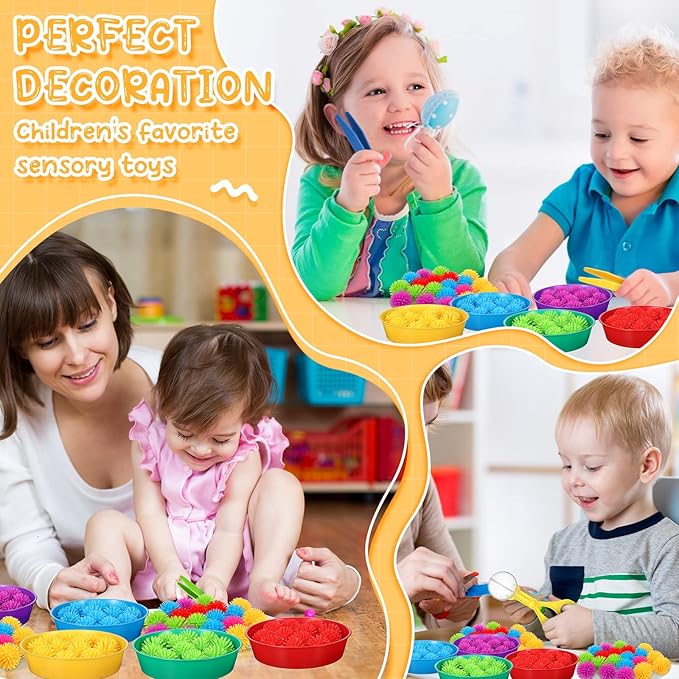 Leitee 71 Pcs Sensory Bin Filler Include 60 Hedge Balls 4 Tweezers 2 Scissors Clips 5 Cups Fine Motor Skills Toys Set for Boys Girls Early Education and Counting Sorting Training(Blue,Classic)