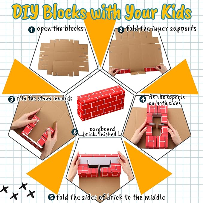 Nuanchu 60 Pcs Cardboard Building Blocks for Kids Large Jumbo Square Rectangle Thick Cardboard Pretend Bricks for Building Stacking Game(Assorted Shapes)