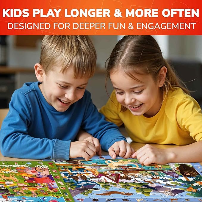 QUOKKA Puzzles for Kids Ages 4-6 - Toddler Puzzles Ages 3-5 - 4-Pack 60 Piece Search and Find Animals Jigsaw Puzzle 6-8 - Learning Toys for 3 Year Old Boys and Girls - Educational Games Gift