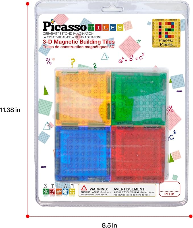 PicassoTiles Magnetic Brick Tiles STEM Creative Magnetic Tiles Building Block Set Building Brick Construction Toy Socket Spikes Toys Accessory Educational Imaginative Learning Kit Stacking Set