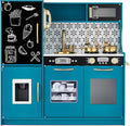 Best Choice Products Pretend Play Kitchen Wooden Toy Set for Kids w/Realistic Design, Telephone, Utensils, Oven, Microwave, Sink - Teal