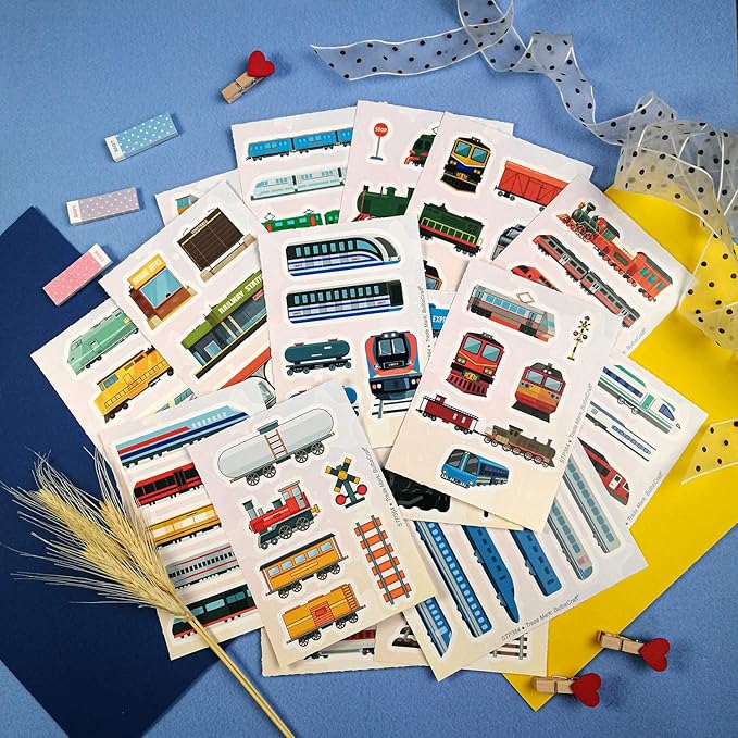 BulbaCraft 100 Pcs Train Stickers & Decals - Train Party Favors - Gifts for Women & Men
