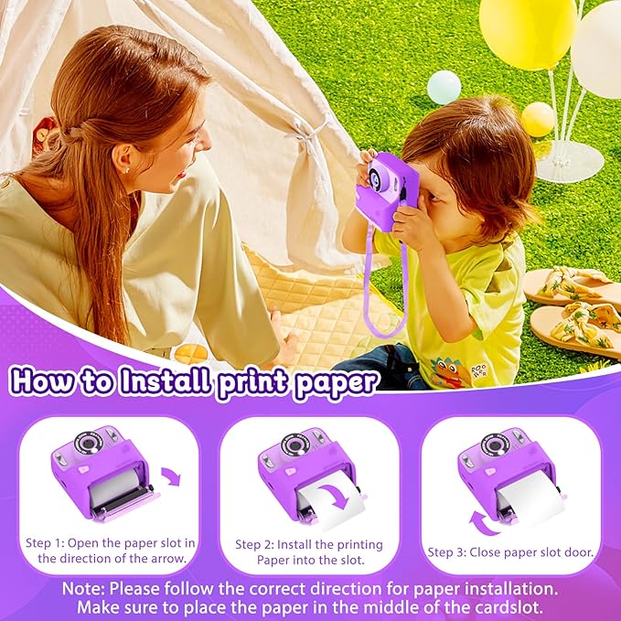 Kids Instant Print Camera, 1080P Digital with 32GB Card, Portable with Lanyard, for 3-8 Year Old Girls & Boys